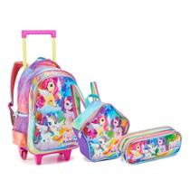Kit Mochila Rodinha Unicórnio Arco Iris Menina Lançamento