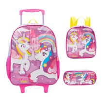 Kit Mochila Rodinha Unicornio Lancheira Estojo Escolar 13660