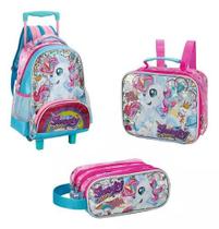 Kit Mochila Rodinha Unicórnio Lancheira Estojo Triplo Kit Mochila Rodinha Unicórnio Lancheira Estojo Triplo