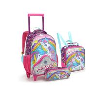 Kit Mochila Rodinha Unicornio Magic Arco Iris Menina Escolar