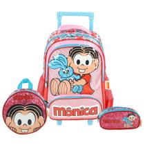 Kit Mochila Rodinhas 2 em 1 Lancheira Estojo Mônica Magali