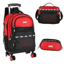 Kit Mochila Rodinhas 360 Estojo Lancheira Marvel Avengers - Luxcel