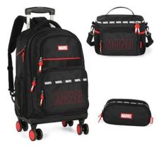 Kit Mochila Rodinhas 360 Estojo Lancheira Marvel Avengers - Luxcel