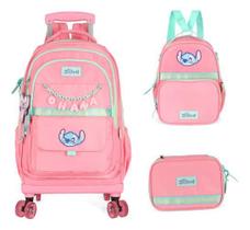 Kit Mochila Rodinhas 360 Haste Dupla Porta Notebook Stitch