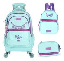 Kit Mochila Rodinhas 360 Haste Dupla Porta Notebook Stitch