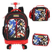 Kit Mochila Rodinhas 360 Lancheira Estojo Original Sonic