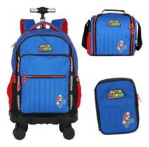 Kit Mochila Rodinhas 360 Lancheira Estojo Super Mario - Luxcel Kit Mochila Rodinhas 360 Lancheira Estojo Super Mario - Luxcel