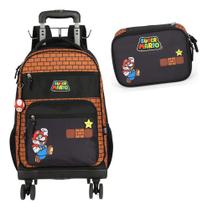 Kit Mochila Rodinhas 360 Porta Notebook Original Super Mario