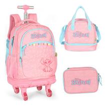 Kit Mochila Rodinhas 360 Porta Notebook Stitch Disney Ohana