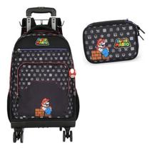 Kit Mochila Rodinhas 360 Porta Notebook Super Mario
