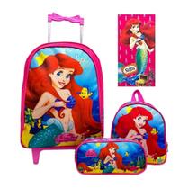 Kit Mochila Rodinhas A Pequena Sereia Com Lancheira E Estojo
