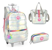 Kit Mochila Rodinhas Arco Iris Metalizado Up4you