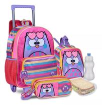 Kit Mochila Rodinhas Bubu Corujinhas com Lancheira e Estojo - Clio