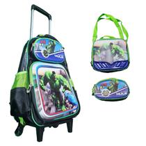 Kit Mochila Rodinhas C/ Estojo Lancheira Escolar 3 Pcs