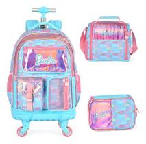 Kit Mochila Rodinhas C/ Led Original Barbie Com Chaveiro - Kit Mochila Rodinhas C/ Led Original Barbie Com Chaveiro -