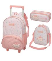 Kit Mochila Rodinhas Com Alças Lancheira Térmica e Estojo Duplo Lilica Ripilica BB Aquarela Pacific