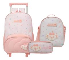 Kit Mochila Rodinhas com Lancheira E Estojo Lilica Aquarela