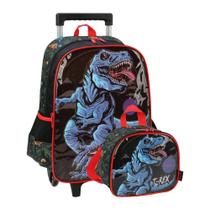 Kit Mochila Rodinhas Com Lancheira Up4You T-Rex Azul Luxcel