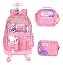 Kit Mochila Rodinhas Com Led Barbie Com Chaveiro - Luxcel