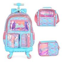 Kit Mochila Rodinhas Com Led Barbie Com Chaveiro - Luxcel