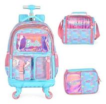 Kit Mochila Rodinhas Com Led Barbie Com Chaveiro