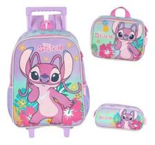 Kit Mochila Rodinhas Costas Lancheira Estojo Stitch Angel - Luxcel