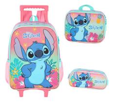 Kit Mochila Rodinhas Costas Lancheira Estojo Stitch Angel