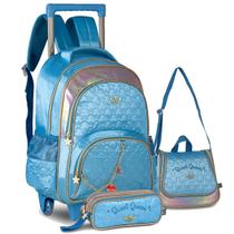 Kit Mochila Rodinhas de Princesas Escolar Feminina Juvenil