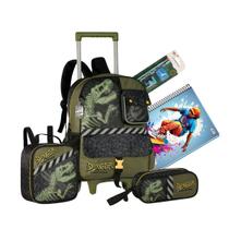 Kit Mochila Rodinhas Dinossauro T Rex Masculina com Estojo e Lancheira Original Kit Mochila Rodinhas Dinossauro T Rex Masculina com Estojo e Lancheira Original