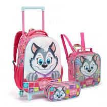 Kit Mochila Rodinhas Dog Heroes Escolar Cachorros Heróis Infantil Menina Seanite