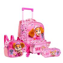 Kit Mochila Rodinhas e Alças Patrulha Canina Skye Original