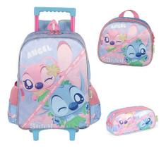 Kit Mochila Rodinhas E Costas Lancheira Estojo Stitch Angel -