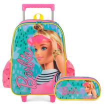 Kit Mochila Rodinhas E Estojo Barbie Verde Infantil Viagem