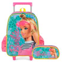 Kit Mochila Rodinhas e Estojo Barbie Verde Infantil Viagem