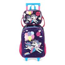 Kit Mochila Rodinhas e Lancheira Luxcel Unicórnio Rosa Kit Mochila Rodinhas e Lancheira Luxcel Unicórnio Rosa