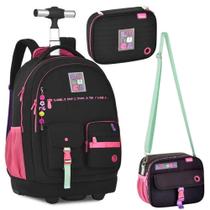 Kit Mochila Rodinhas Em Nylon Oficial Luluca Lu24599 Preto