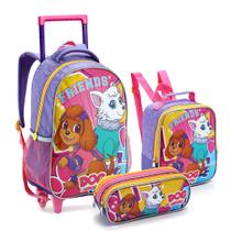 Kit Mochila Rodinhas Escolar Infantil Menina Pet Dog Heroes