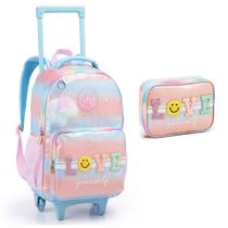 Kit Mochila Rodinhas Escolar Infantil Menina Tie-dye Com Estojo Linda