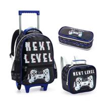 Kit Mochila Rodinhas Escolar + Lancheira + Estojo Next Level