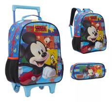 Kit Mochila Rodinhas Escolar Mickey Disney Lancheira Estojo