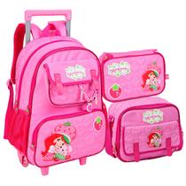 KiT Mochila Rodinhas Escolar Moranguinho Clio Lanch e Estojo Cor:Rosa