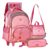 Kit Mochila Rodinhas Escolar Princesas com Lancheira Estojo Clio Style
