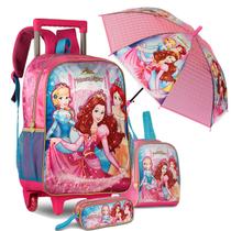 Kit Mochila Rodinhas Escolar Princesas Fofa Brilho Meninas