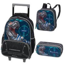 Kit Mochila Rodinhas + Estojo Duplo + Lancheira Térmica Cyberdino Dinossauro Pack Me PACIFIC