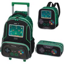 Kit Mochila Rodinhas + Estojo Duplo + Lancheira Térmica Play Jogos Pack Me PACIFIC
