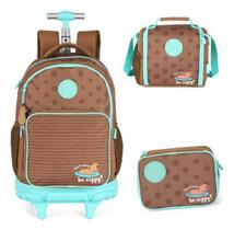 Kit Mochila Rodinhas Estojo E Lancheira Up4You Capivara Fofa