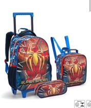 Kit Mochila Rodinhas + Estojo + Lancheira Homen Aranha Super Spider Mochila Escolar Menino Kit Mochila Rodinhas + Estojo + Lancheira Homen Aranha Super Spider Mochila Escolar Menino
