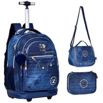 Kit Mochila Rodinhas Estojo Lancheira Jeans Rebecca Bonbon