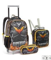 Kit Mochila Rodinhas + Estojo + Lancheira Super Bat Batman Mochila Escolar Menino Kit Mochila Rodinhas + Estojo + Lancheira Super Bat Batman Mochila Escolar Menino