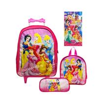 Kit Mochila Rodinhas Feminina As Princesas Lancheira Estojo